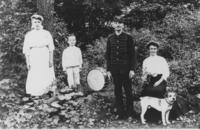 Mr and Mrs Ballou with two kids and a dog, Brookside, Vt.