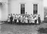 School Class Picture with 23 American Flags, Newfane, Vt.