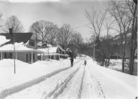 Man and Child on a snowy road, South Newfane, Vt.