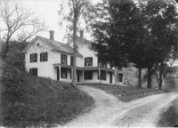 Unidentified farmhouse with double chumney and porch, Williamsville, Vt.