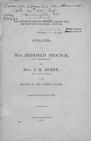 The conduct of Captain Brownell, charged with the torture of the priest             Augustine : speeches of Hon. Redfield Proctor, of Vermont, and Hon. J. H. Berry, of             Arkansas, in the Senate of the United States, January 28 and February 2,   