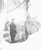 L.L. Little in a camp pit on Smugglers' Notch
