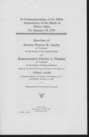 In Commemoration of the 200th Anniversary of the Birth of Ethan Allen on January 10, 1937:  Speeches of Warren R. Austin of Vermont and Representative Charles A. Plumley of Vermont in the House of Representatives.