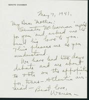 Warren R. Austin letter to Mrs. C.G. (Ann) Austin, May 7, 1941