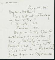 Warren R. Austin letter to Mrs. C.G. (Ann) Austin, May 14, 1941